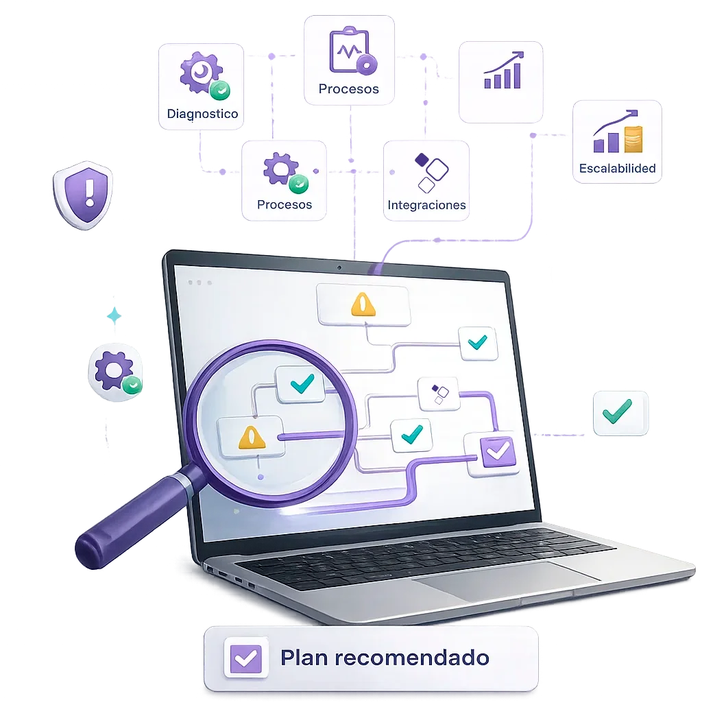 Diagnóstico tecnológico con análisis de procesos, integraciones, costos y escalabilidad — consultoría tecnológica Protos Technology Panamá